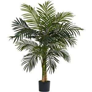 Nearly Natural 4ft Golden Cane Palm, Double Stalk Artificial Tree With Lush Realistic Foliage Maintenance Free Indoor Faux Palm Plant For Living Room, Easy Setup, Perfect Tropical Decoration