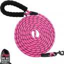 Plutus Pet Long Rope Dog Leash With Comfortable Padded Handle - Reflective Nylon Heavy Duty 15FT 20FT 30FT Training for Small Medium Large Dogs (20FT, Pink)