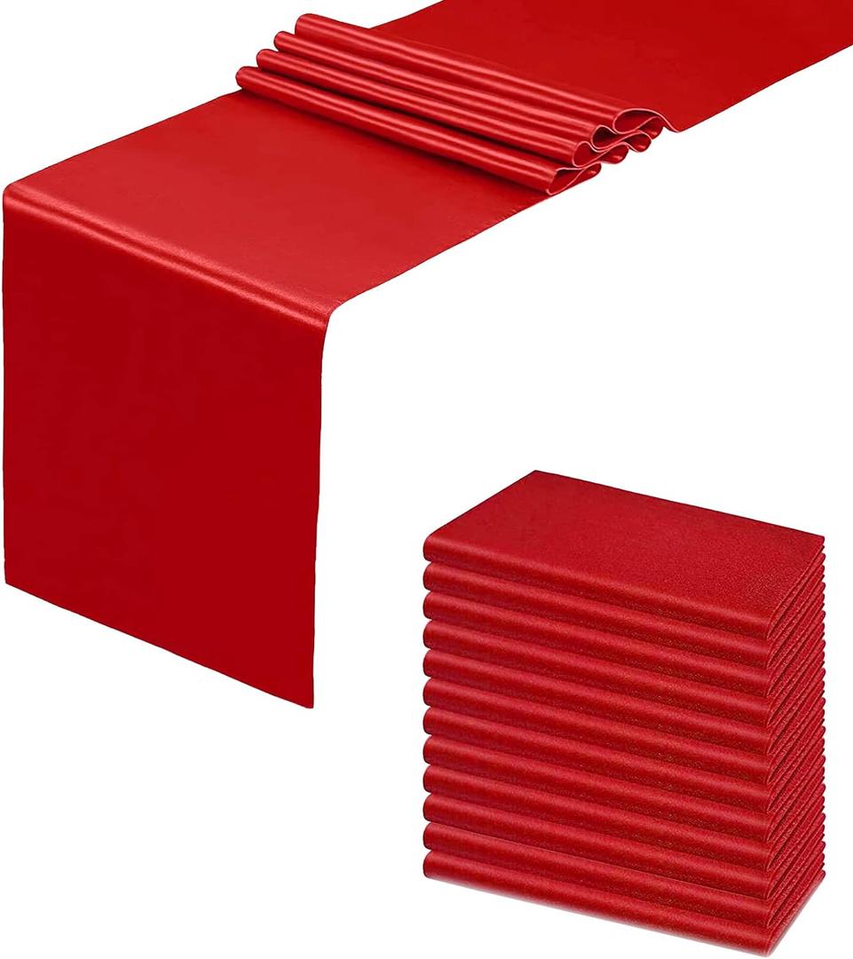 12 Pack Red Table Runners, Satin Table Runner 12x108 Inches Long, Silk and Smooth Fabric Table Runner for Wedding, Parties, Banquets, Event Decoration