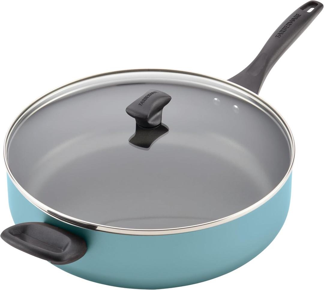 Farberware Dishwasher Safe Nonstick Jumbo Cooker/Saute Pan with Helper Handle -Aluminum, 6 Quart, Blue