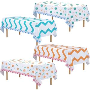 Gilprop 4 Packs Italian Summer Party Decorations Plastic Tablecloths Waterproof Disposable Table Covers Bachelorette Party Tablecloths Wavy Floral Stripe for Birthday Baby Shower Decor 54x108 Inch