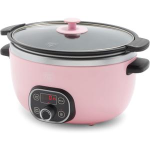 GreenLife 8QT Slow Cooker, Non-Toxic PFAS-Free Ceramic Nonstick Removable Interior Bowl, Programmable, Family Friendly, Keep Warm, Stovetop & Oven Safe, Dishwasher Safe Crock, Timer, Glass Lid, Pink