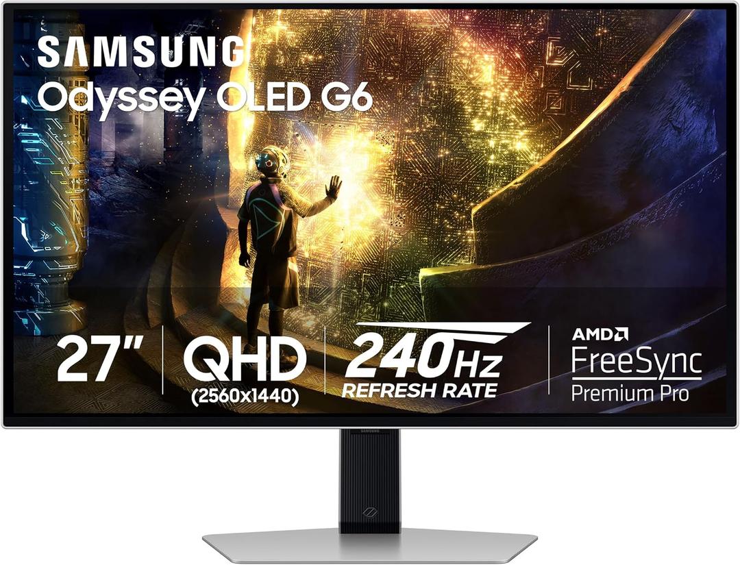 Samsung 27” Odyssey OLED G6 (G61SD) QHD & QD-OLED Gaming Monitor 240Hz 0.03ms FreeSync Premium Pro Gaming Monitor with Sleek Metal Design, US, LS27DG610SNXZA