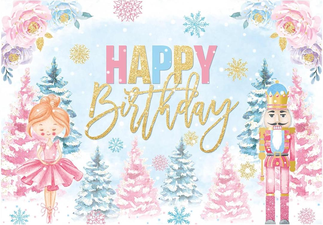 Allenjoy 82" x 59" Winter Nutcracker Ballet Photo Backdrop for Girl Princess Ballerina Merry Christmas Tree Happy Birthday Holiday Baby Shower Party Supplies Decorations Banner Gifts Decor Background