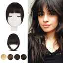 BARSDAR Clip in Human Hair Bangs - 100% Real Human Hair Clip in Bangs for Women - Dark Brown French Bangs Fringe with Temples Real Hair Bangs Extensions Hairpieces - Dark Brown