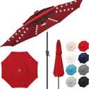 FLAME&SHADE 2 Tiers 9ft Solar Light Patio Umbrella, 40 LED lights outdoor umbrella with Centre Surround Light, Table Market Umbrella for Deck, Pool, Porch, Backyard, Garden (Red)