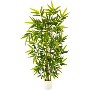 Warmplants Artificial Bamboo Tree, 5ft Tall Fake Bamboo Plant with White Planter, Faux Trees with 5 Trunks and Lifelike Leaves for Indoor Outdoor Home Office Dcor