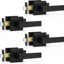 Plustool 4 Pack Black Door Handles Interior, Passage Door Levers for Hallway & Closet, Interior Closet Door Knobs Heavy Duty Square Non-Locking Handlesets, Reversible for Left & Right Sided Doors