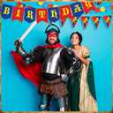 Breling 5 Pcs Medieval Party Decorations Medieval Knight Birthday Party Decorations Castle Banner Felt Ball Garland Stone Wall Armors Shield Helmets Banner Knight Supplies
