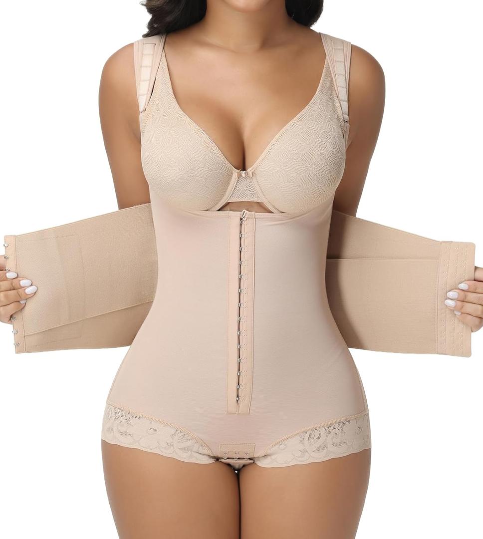 SHAPSHE 3 in 1 Detachable Hook Fajas Colombianas Moldeadoras Faja Postpartum Body Shaper Compression Garment Shapewear (X-Small, Tan)