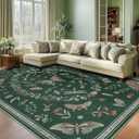 6x9 Butterfly Area Rugs for Living Room Low Pile Print Washable Rugs for Nursery Bedroom Colorful Insect Rugs Kids Room Soft Decor Water Repellent Non Slip Carpet Office Green