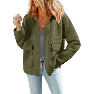 Dokotoo Jackets for Women Casual Long Sleeve Collared Jacquard Coats Trendy Button Down Shacket Jacket with Pockets (Green, XL)