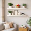 BGMG Wood Floating Shelves for Wall 42 inch Set of 2,White Floating Shelves,Solid Wood Wall Mount Shelves for Bathroom Living Room Bedroom Kitchen Farmhouse -42x 6.7 x1.25 inch