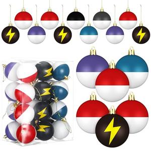 Rotatingpals 24 Pcs 2.4 Inch Christmas Tree Ball Ornaments Cartoon Hanging Ornaments Plastic Christmas Winter Balls Decor for Xmas Trees Holiday Party Favors Home Decor(Lightning)