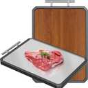Wood Cutting Board with Handle, Double Sided Cutting Board for Kitchen, 16 * 11 inch 304 Stainless Steel Chopping Board for or Kitchen Meal Prep Serving
