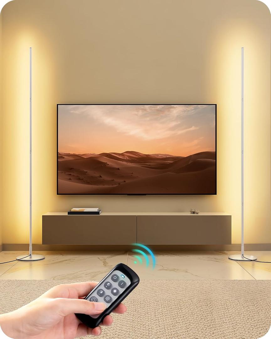 EDISHINE Modern Floor Lamp, 2-Pack Adjustable Height Led Corner Lamps, Dimmable with 7 Color Temperatures (2700K-6000K), 57.5" Height Floor Lamps for Living Room, Bedroom, Office, Silver