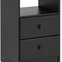 Prepac Astrid Simplistic Nightstand Side Table with 2 Drawers and Open Shelf, Functional Bedside Table 15.5" D x 16" W x 24.5" H, Black, BDNH-0402-1