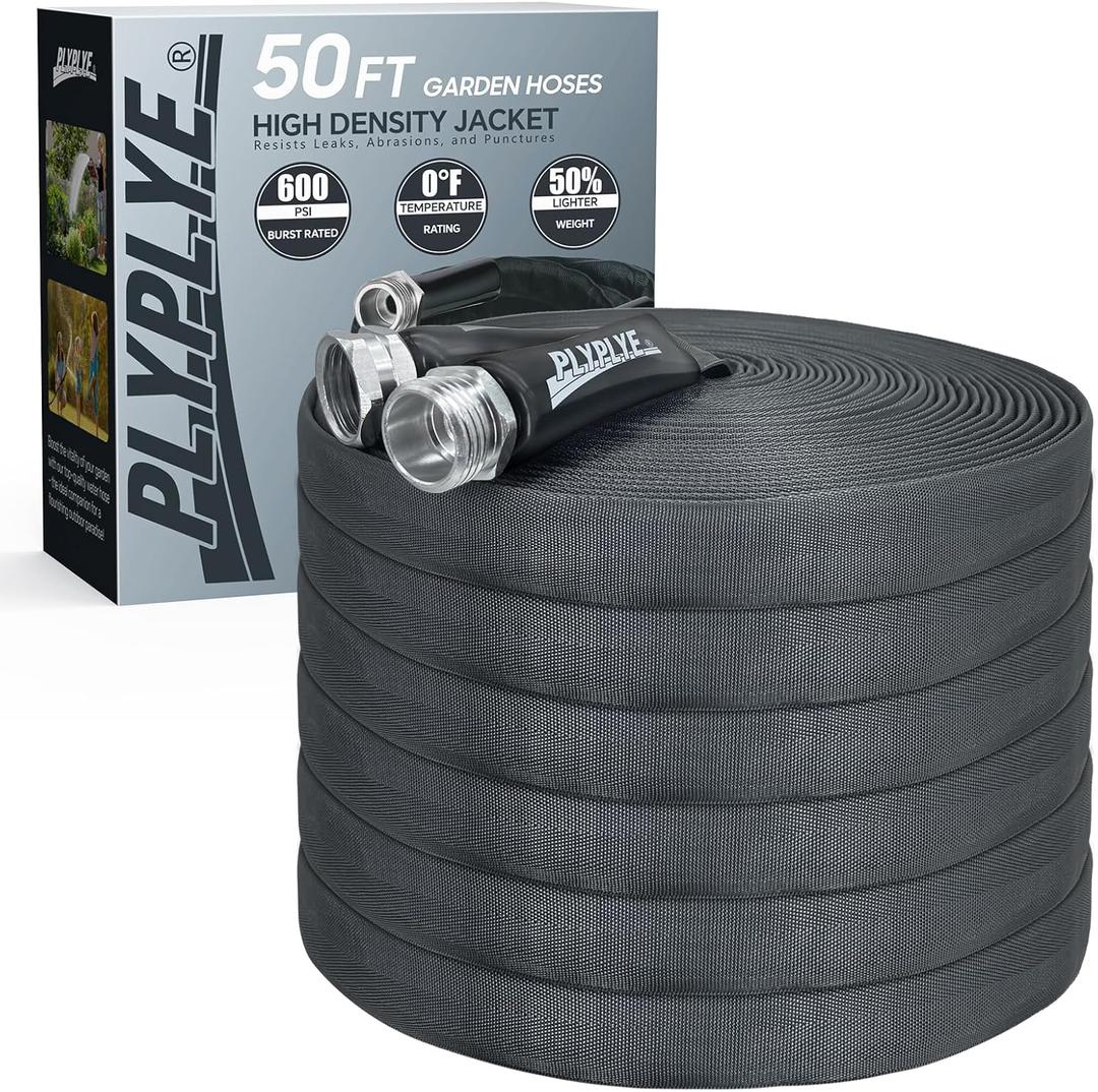 50ft Non-Expanding Garden Hose  Ultra-Light, Kink-Free, High-Pressure, Abrasion-Resistant, Durable, All-Weather, Eco-Friendly, Black&Gray