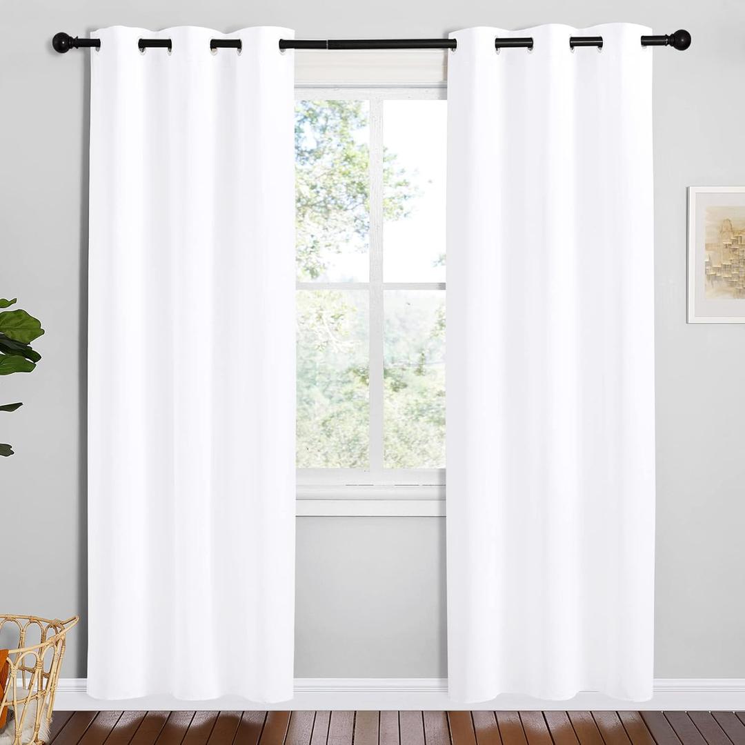 NICETOWN White Samll Window Blackout Curtain Panels, Set of 2, 42 inches x 78 inches, 50% Light Blocking Curtains for Bedroom & Dining Room Window