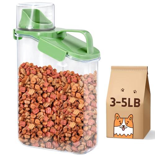 P-ZOONPE Dog Food Container, 3-5 Lb Dog Food Storage Containers with Airtight, Large Pour Spout Cat Food Container with Measuring Cups, Portable Travel Pet Food Storage Container (Green)
