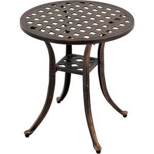 Outdoor 19" Cast Aluminum Round Side Table End Table for Patio, Backyard, Pool, Indoor Companion, Easy Maintenance and Weather Resistant, Bronze