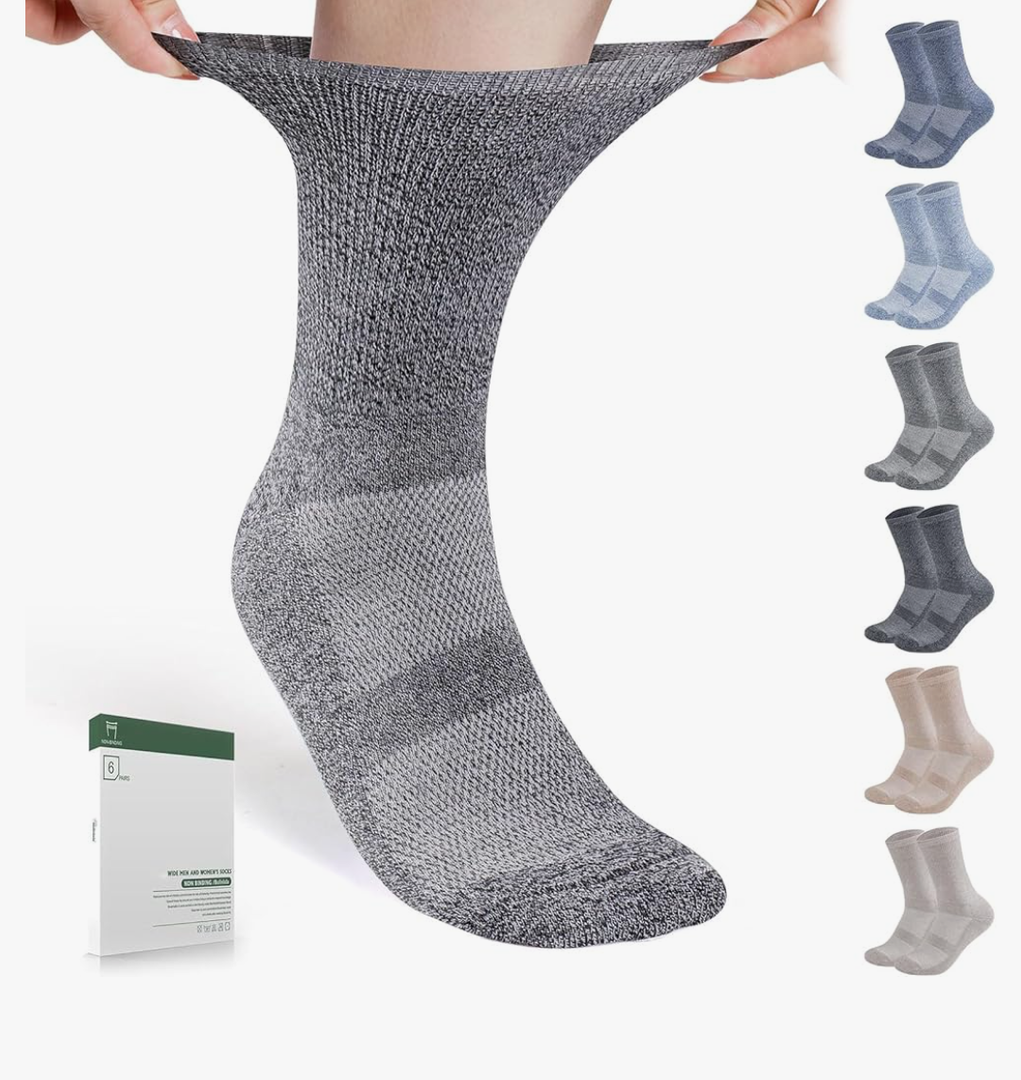 Bulinlulu Diabetic Socks for Men Women-6 Pairs Non Binding Crew Diabetic Neuropathy Socks with Seamless Toe for Size 6-9 9-12