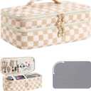 Hair Tools Travel Bag, Double-Layer Corduroy Carrying Case for Hair Dryers & Accessories, Portable Curling Iron Travel Case with Heat Resistant Mat, Elegant Hair Tool Organizer (CHECKED, L)