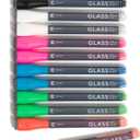 U Brands Fine Tip Liquid Glass Whiteboard Markers with Eraser for Glass Boards, Dry Erase Boards, and Chalk Boards, Assorted Bright Colors, Set of 12