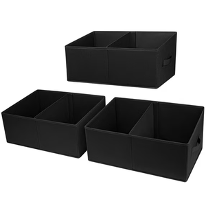 DIMJ Storage Bins, Fabric Closet Organizer and Storage Baskets for Shelves, Trapezoid Storage Box with Handles, Foldable Storage Cubes with Divider for Clothes Jeans Books Toys Office, Black