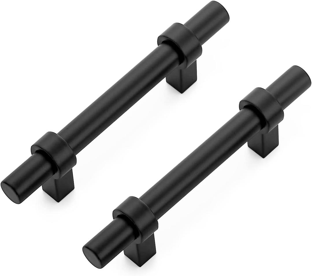 Ravinte 5 Pack 5 Inch Cabinet Pulls Matte Black Kitchen Cabinet Hardware Cupboard Handles with Square Base 5" Length,3" Hole Center