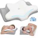 PAYHUIN Cervical Neck Pillow, Memory Foam Pillow for Pain Relief, 2 Height Adjustable Ergonomic Pillow with Breathable Ice Silk Cover, Contoured Neck Support Pillow for Side, Back and Stomach Sleepers