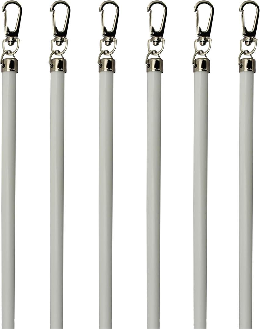 Generic White Aluminum Drapery Curtain Wand Pull Rod w/Swivel Snap & Handle White (6 Pack - 24""), Silver
