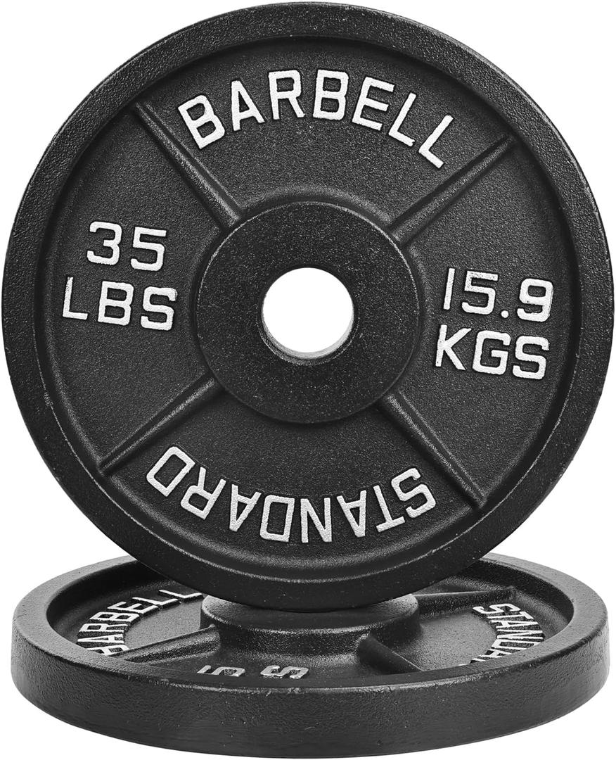 Fitvids 2-Inch Olympic Cast Iron Weight Plate for Strength Training & Weightlifting, Multiple Sizes 45LBS 2 Packs