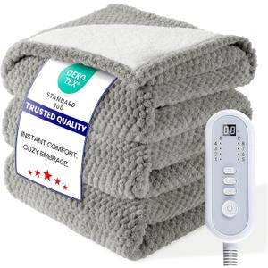 Heated Blanket Electric Throw, 50" x 60" Heated Blanket with 8 Heat Levels & 8 Hours Auto Off, Fast Heating Sherpa Blankets Machine Washable with ETL & FCC Certified, Grey