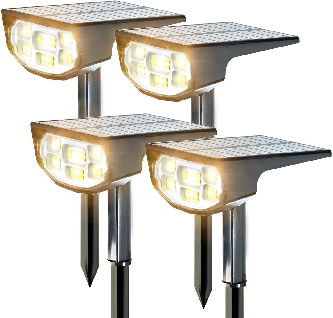 Solar Spot Lights Outdoor IP68 Waterproof, Ultra-Bright PerformanceSimple Modes for Easier Operation, Auto On/OffSolar Powered Landscape Lights for Garden, Yard, Pathway (Warm White, 4 Pack)