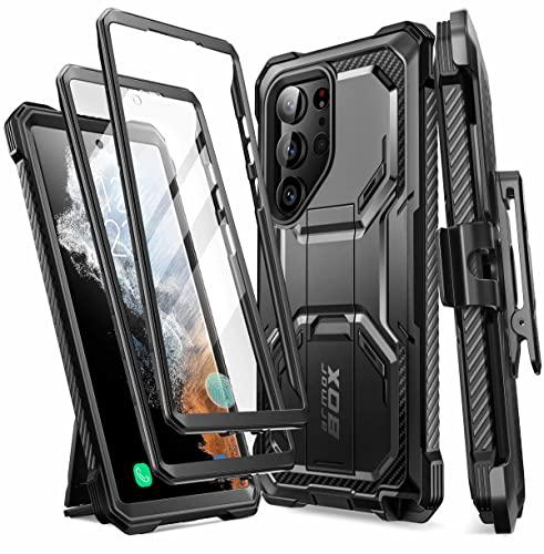 i-Blason for Samsung Galaxy S23 Ultra Case with Stand, [2 Front Frames] [Built-in Screen Protector] [Belt Clip Holster], Military-Grade Shockproof Rugged Phone Case for Samsung Galaxy S23 Ultra, Black