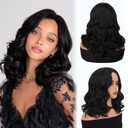 Small Lace Front Wig Middle Part Wavy Yaki Synthetic Wig Heat Resistant Fiber 14 Inch Shoulder Length Bob Style Wig Layered Curly Hair Wigs for Women for Daily Party Use  Natural Black