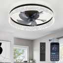 LEDIARY 22" Modern Ceiling Fans with Lights and Remote, Dimmable Low Profile Ceiling Fan, Flush Mount Ceiling Fan, Stepless Color Temperature Change and 6 Speeds - Black