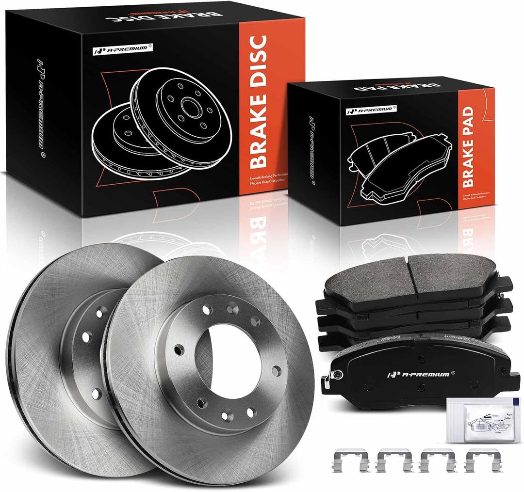 A-Premium 11.74 in (298.20 mm) Front Vented Disc Brake Rotors + Ceramic Pads Kit Compatible with Select Kia & Hyundai Models - Sedona 2006-2012/2014, Entourage 2007-2009, 6-PC Set