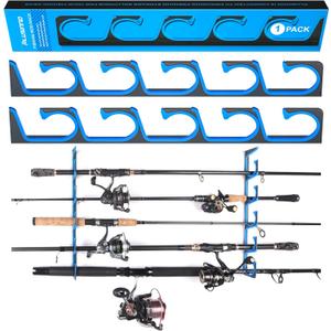 PLUSINNO H5 Horizontal Fishing Rod/Pole Holders for Garage, Wall or Ceiling Mounted Fishing Rod Rack, Aviation Aluminum Fishing Holder Holds up to 5/10/20 Rod or Combos or Nets Storage Racks