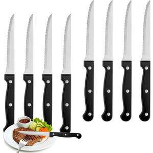 Steak Knives Set of 8, Sharp Triple Rivet Steak Knife Sets, High-Carbon Stainless Steel Serrated Blades, Ergonomic Handles Serrated Steak Knives, Dinner Knife for Kitchen Restaurant, Dishwasher Safe (Silver)