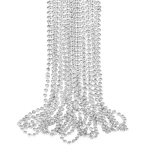 ZZYFGH 12 PCS Metallic Silver Bead Necklace Bulk,33'' Mardi Gras Round Beaded Necklaces for Mardi Gras Party Christmas New Year Eve Festive Events