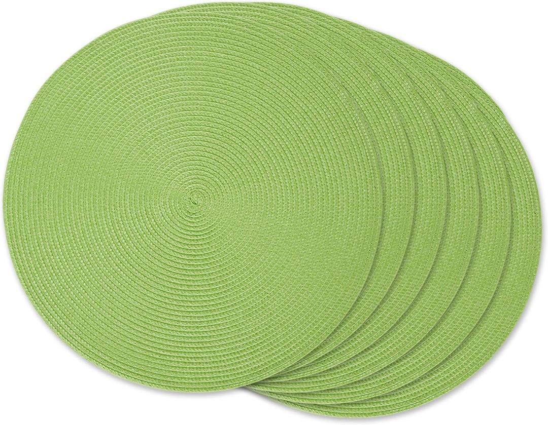 DII Classic Woven Tabletop Collection, Indoor/Outdoor Placemat Set, Round, 15" Diameter, Lime, 6 Piece