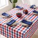 PurpleEssences 4th of July Buffalo Plaid Tablecloth - Water Resistant Wipeable Washable Checkered Table Cloth for Outdoor Picnic Dining - Spring Easter Summer - 60 x 120 Inch - Red Blue and White