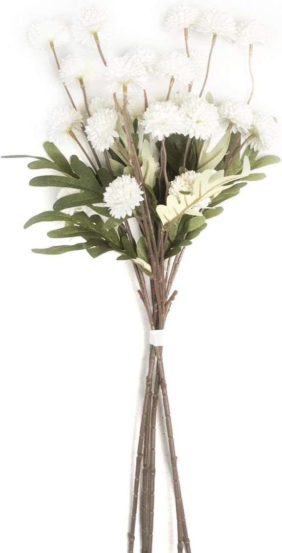 Artificial White Mums Flowers, 5 Pcs Faux Mums Mini Chrysanthemum Flowers Bulk with Stems, Floral Arrangements for DIY Bouquet Home Wedding Table Centerpiece Decor