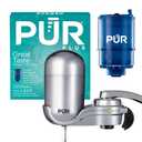 PUR PLUS Vertical Faucet Mount Water Filtration System, Lead-Reducing Filter, Great-Tasting Water, Easy Install, Lasts 100 Gallons, Compatible with Sinks with External Aerators, Chrome
