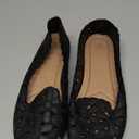 HEAWISH Women's Floral Ballet Flats for Women Black Beige Slip On Flowers PU Leather Round Toe Dress Shoes  size 9.5, Black