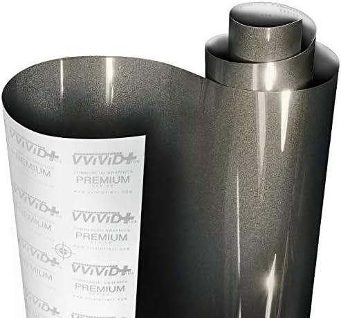 VViViD+ Ultra Gloss Candy Metallic Charcoal Grey Vinyl Car Wrap Premium Paint Replacement Film Roll with Nano Air Release Technology, Stretchable Protective Cap Liner, Self Adhesive (1.5ft x 5ft)