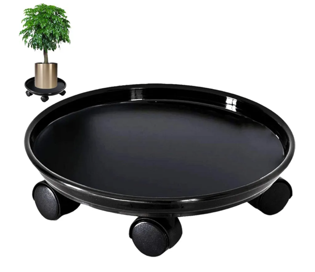 11inch Black Plant Caddy with Wheels, Round Plant Stand, Heavy Duty Flower Pot Mover, Garden Plant Dolly Trolley Patio Plant Saucer Plant Rack Plant Tray, (1 Pcs)