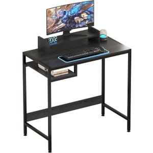Computer Desk - 32 Inch Home Office Desk with Storage, Gaming Desk with Monitor Stand, Modern Simple Study Table, Adjustable Storage Space, Black
